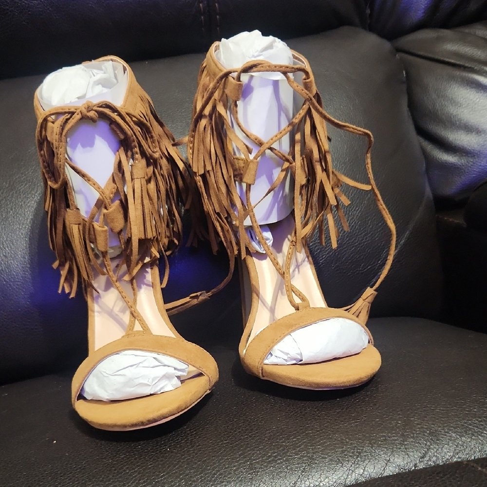 JustFab Nathalie Tan Fringe Heels